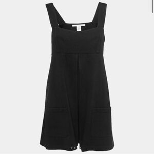Diane Von Furstenberg Square Neck Pleated Knit A-Line Mini Dress Black